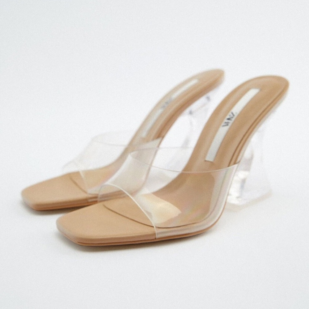 Zara Size 9 Vinyl Sandals with Clear Heels Mules